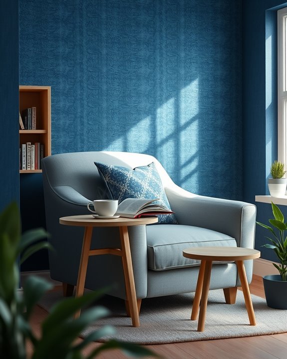 cozy deep blue reading nook