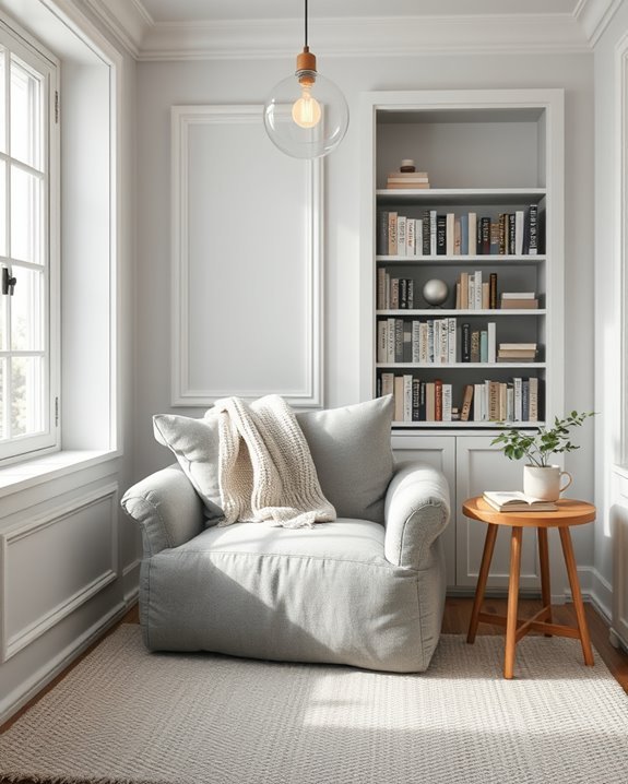 cozy grey reading nook