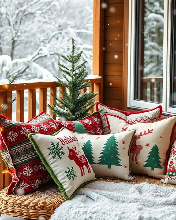 cozy holiday themed balcony pillows