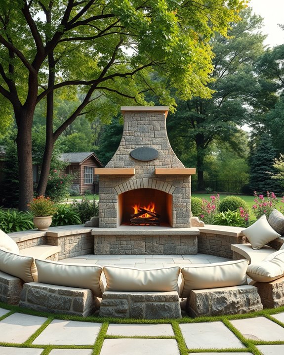 cozy natural stone fireplace