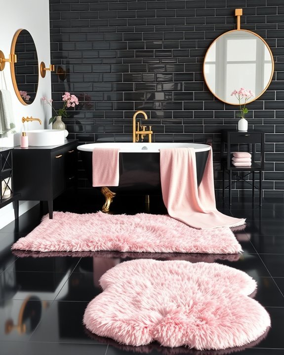 cozy pink rugs contrast black