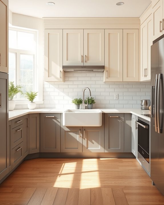 cream and grey cabinets