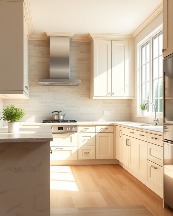 cream cabinets natural stone
