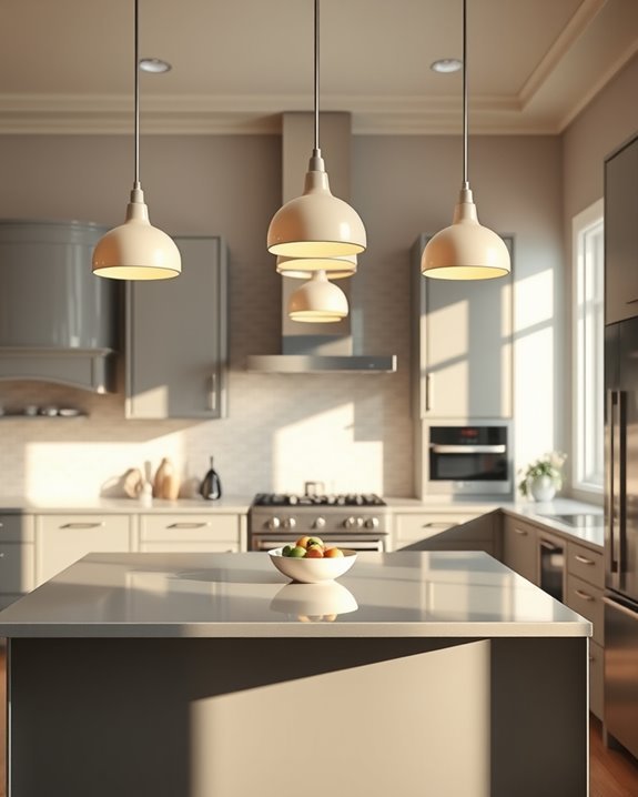 cream lights enhance grey kitchen