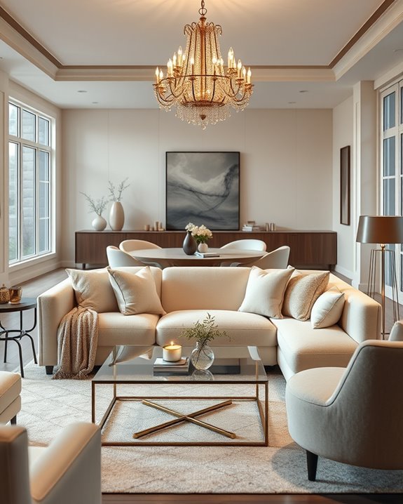cream sofa bold lighting
