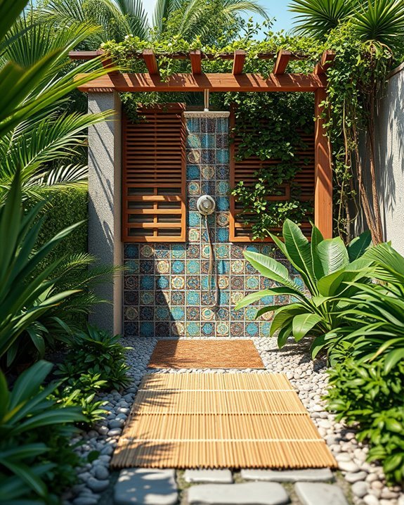 cultural themed outdoor shower design