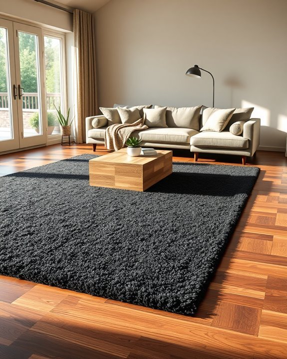 dark carpet warm wood