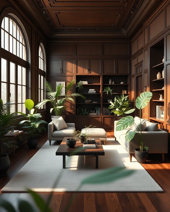 dark wood vibrant greenery