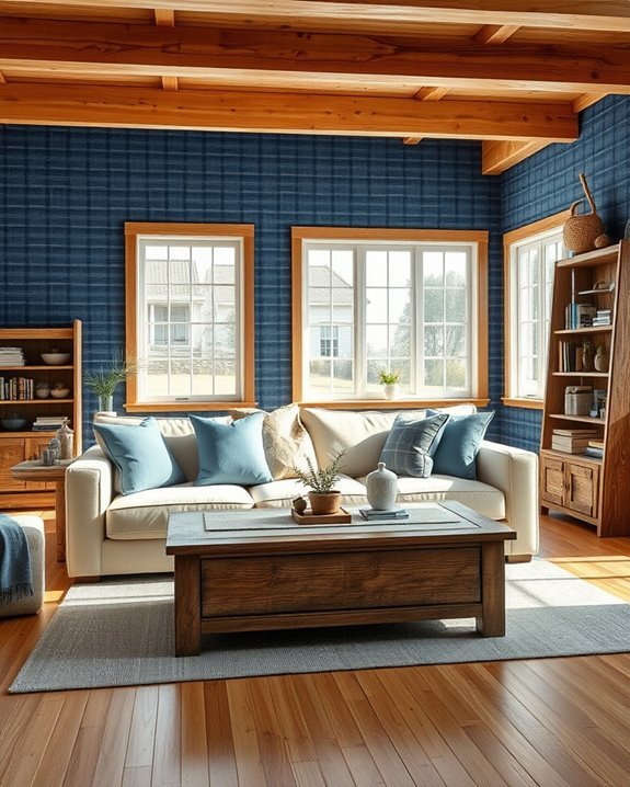 denim wallpaper for farmhouse