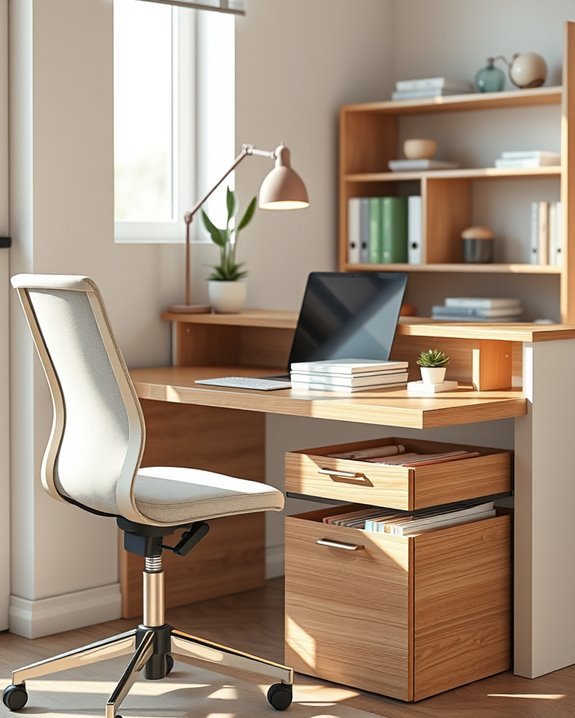 desk with filing cabinets