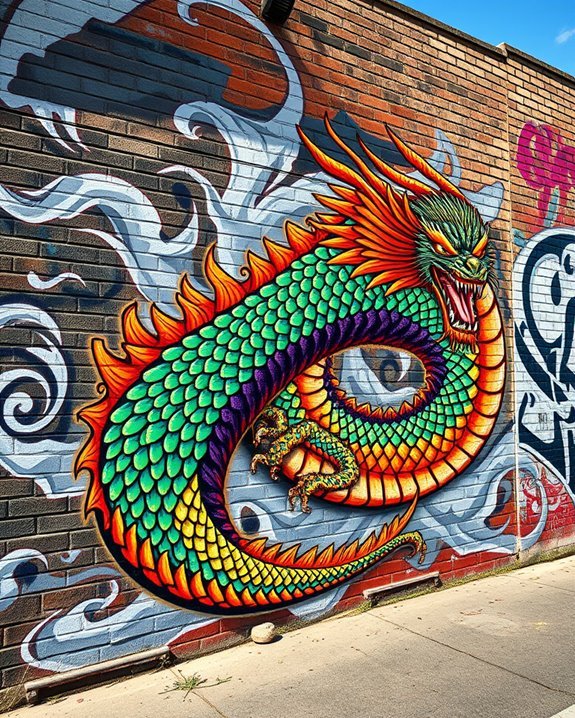 dragon themed urban graffiti art