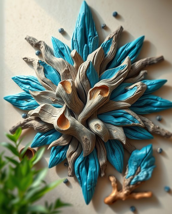 driftwood sculptures enhance decor