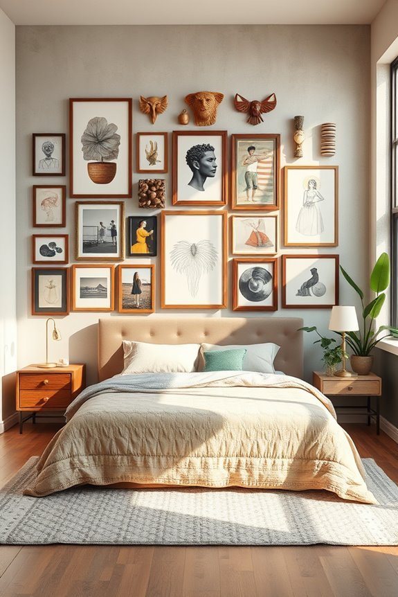 eclectic bedroom gallery wall