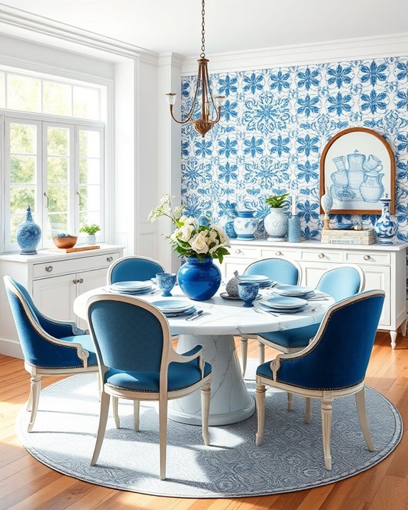 eclectic blue and white decor