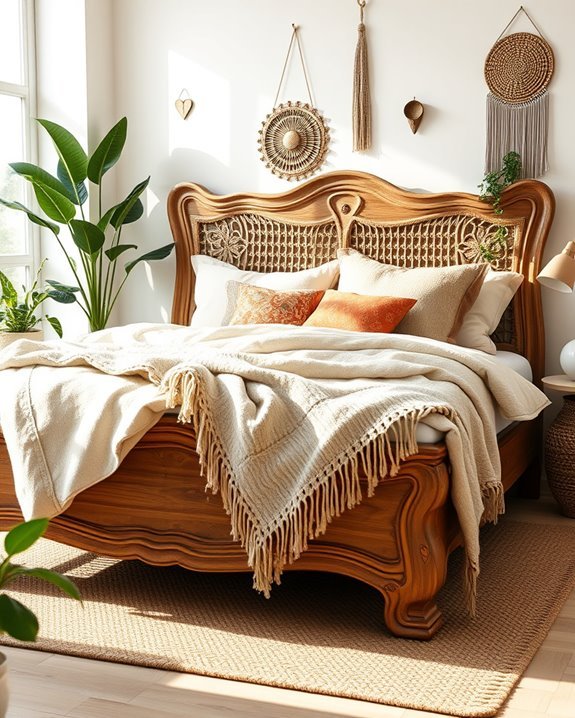 eclectic colorful bed styling