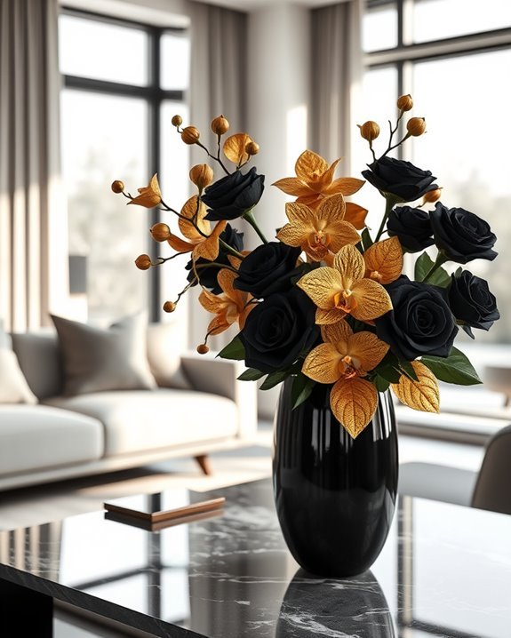 elegant black and gold arrangements