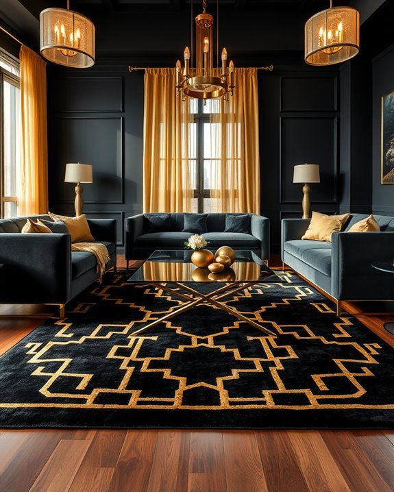 elegant black and gold rugs