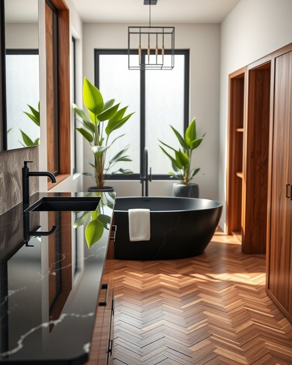 elegant black granite wood combination