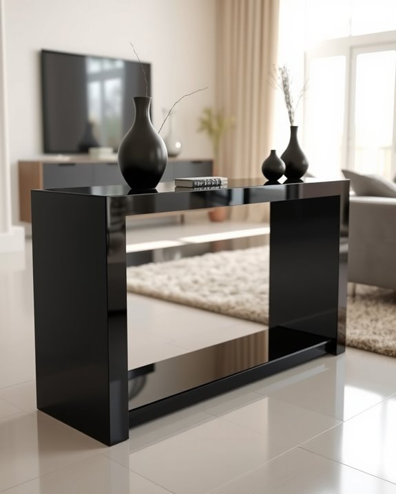 elegant black mirrored console