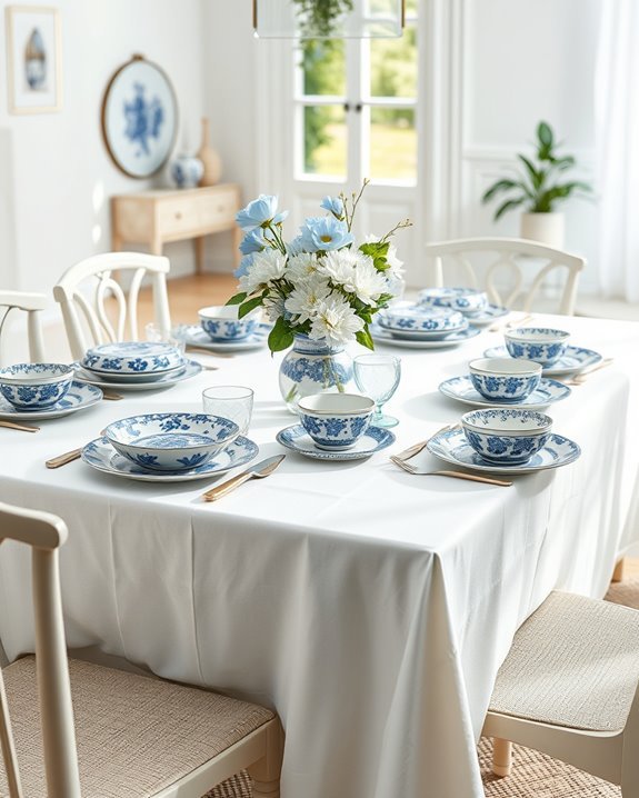 elegant blue and white tableware