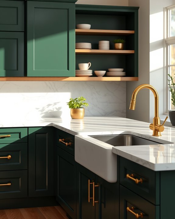 elegant dark green cabinetry