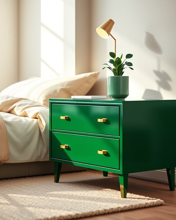 elegant green bedside storage