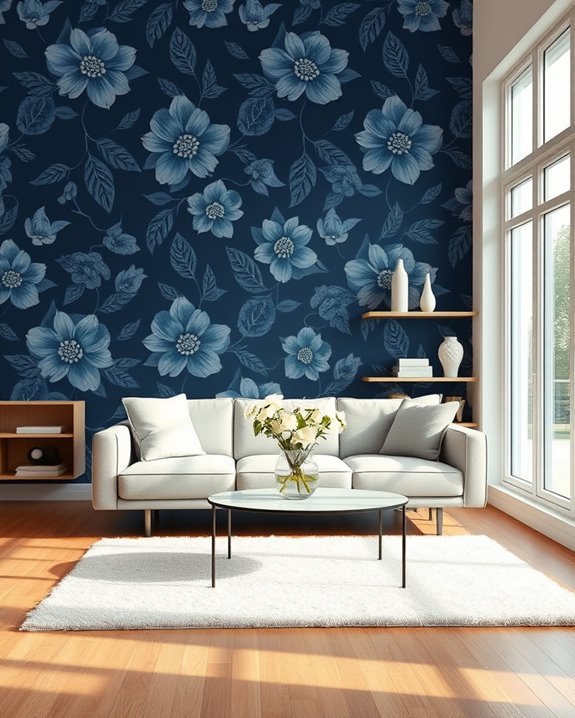 elegant navy floral wallpaper