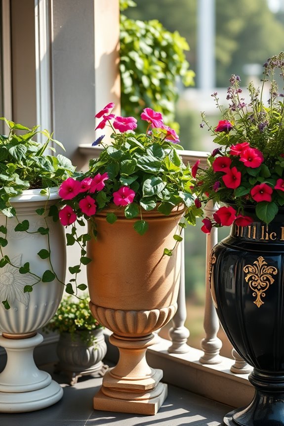 elegant urns enhance balconies
