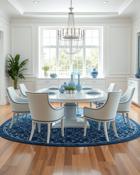 elegant white blue dining decor
