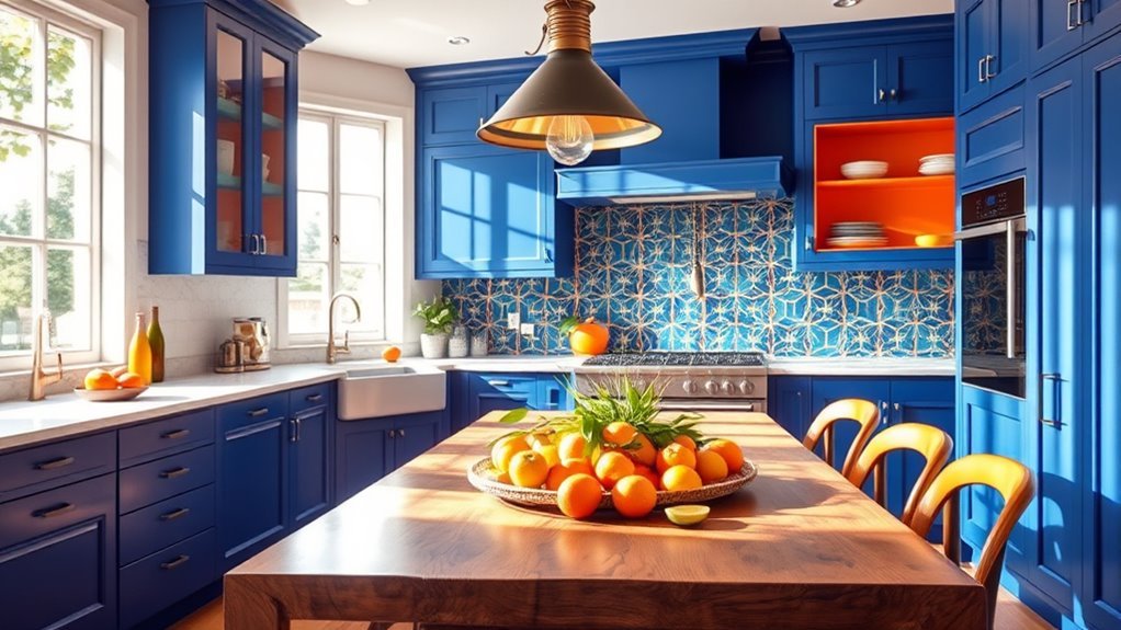 energetic blue orange kitchens