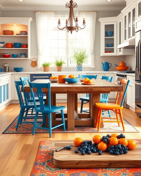 farmhouse blue and orange decor