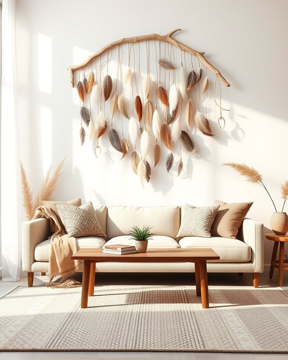feathers and driftwood decor