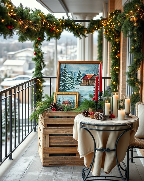 festive balcony artwork display