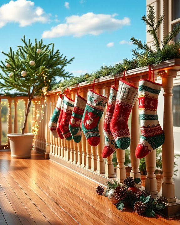 festive balcony stocking displays