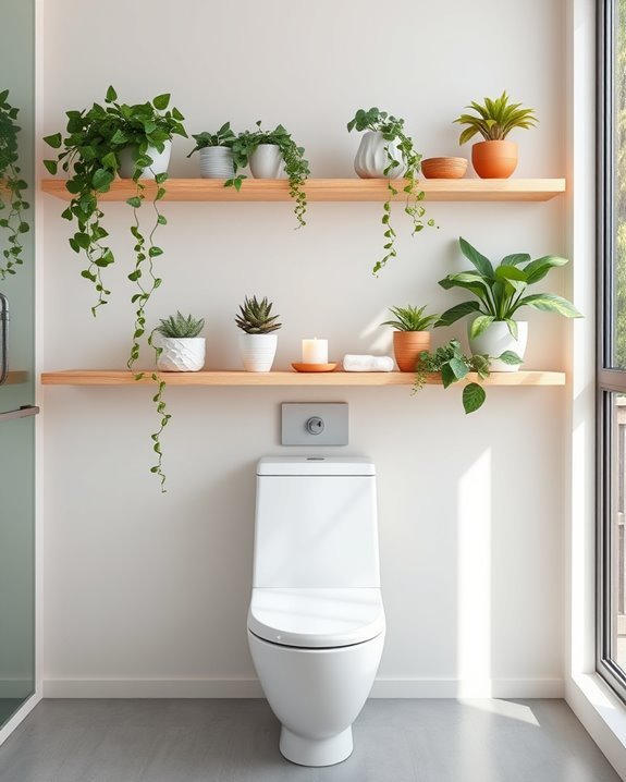 floating shelves with plants