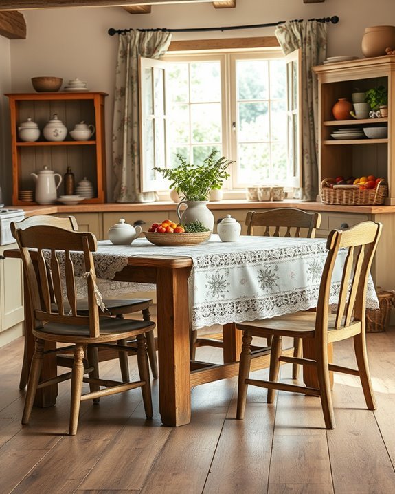 floral patterns enhance rustic charm