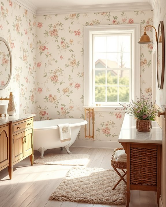 floral wallpaper enhances bathrooms