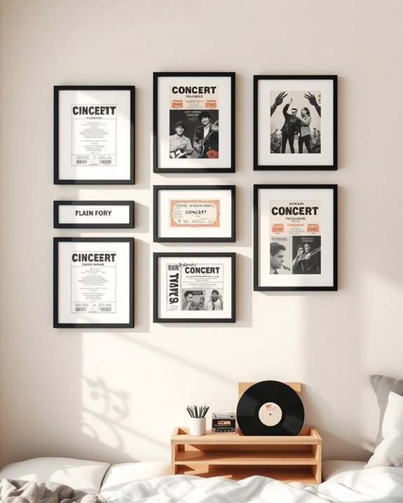 framed concert memorabilia display