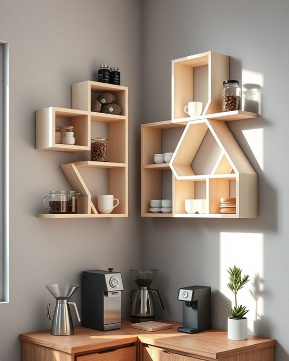 geometric shelves for coffee