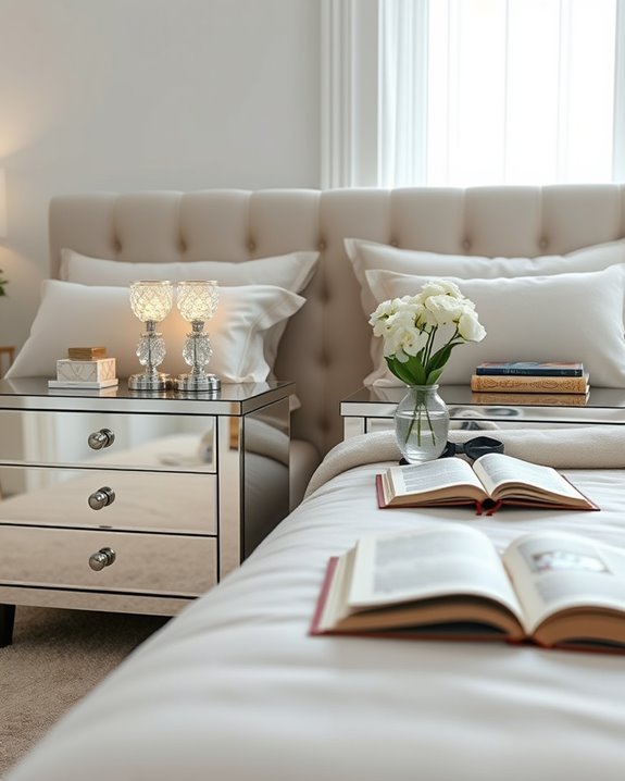 glamorous functional mirrored nightstands