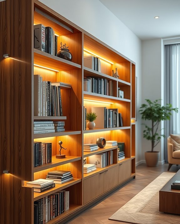 illuminated bookshelves enhance aesthetics