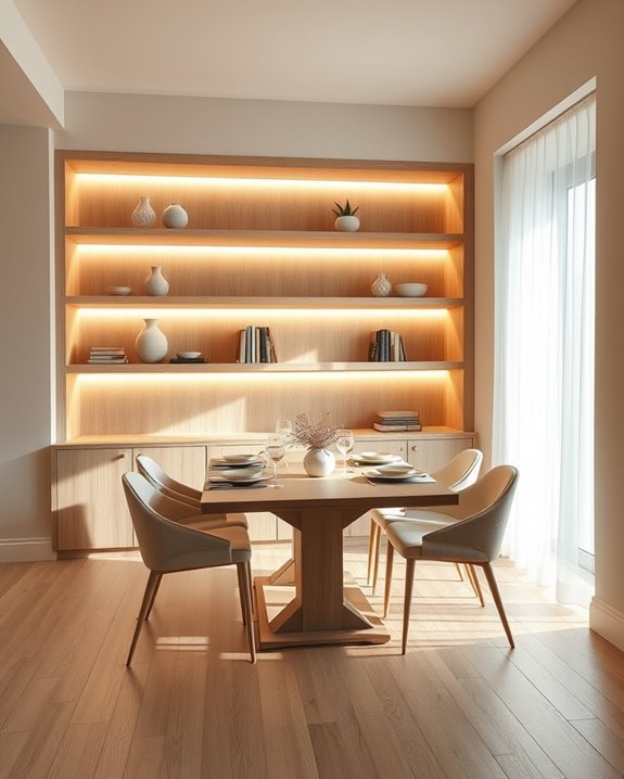 illuminated dining room shelves