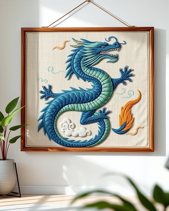 intricate embroidered dragon decor