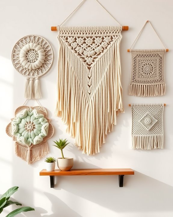 knit and crochet wall hangings