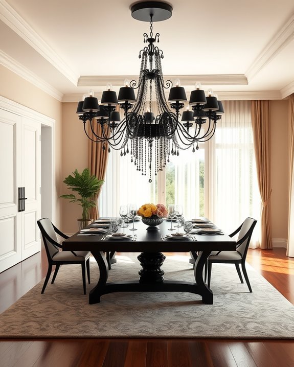 layered black chandelier lighting