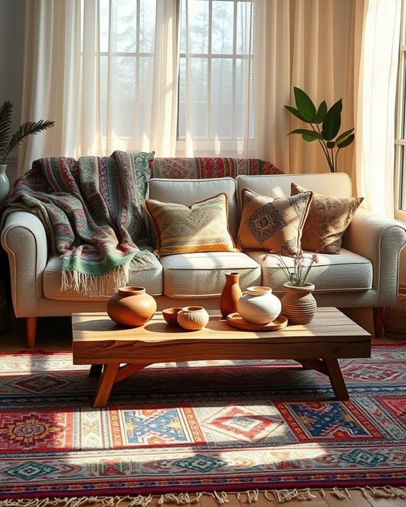 layered bohemian textile decor