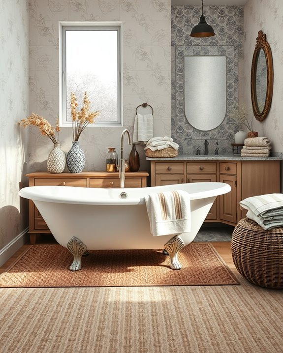 layered textiles enhance bathrooms