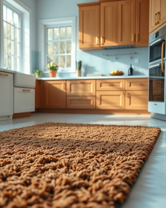light blue tiles brown rugs