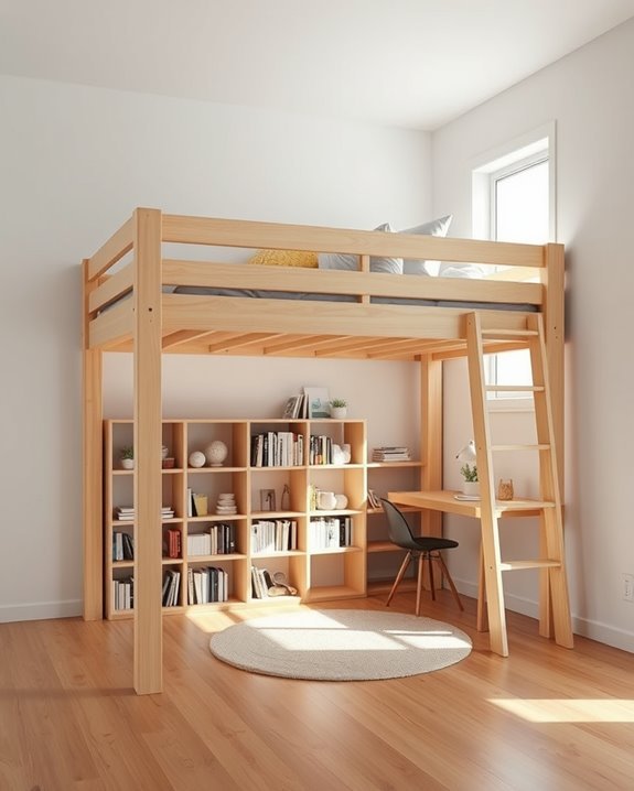 loft bed with bookshelf
