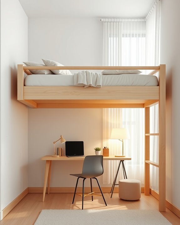 lofted bed creates workspace